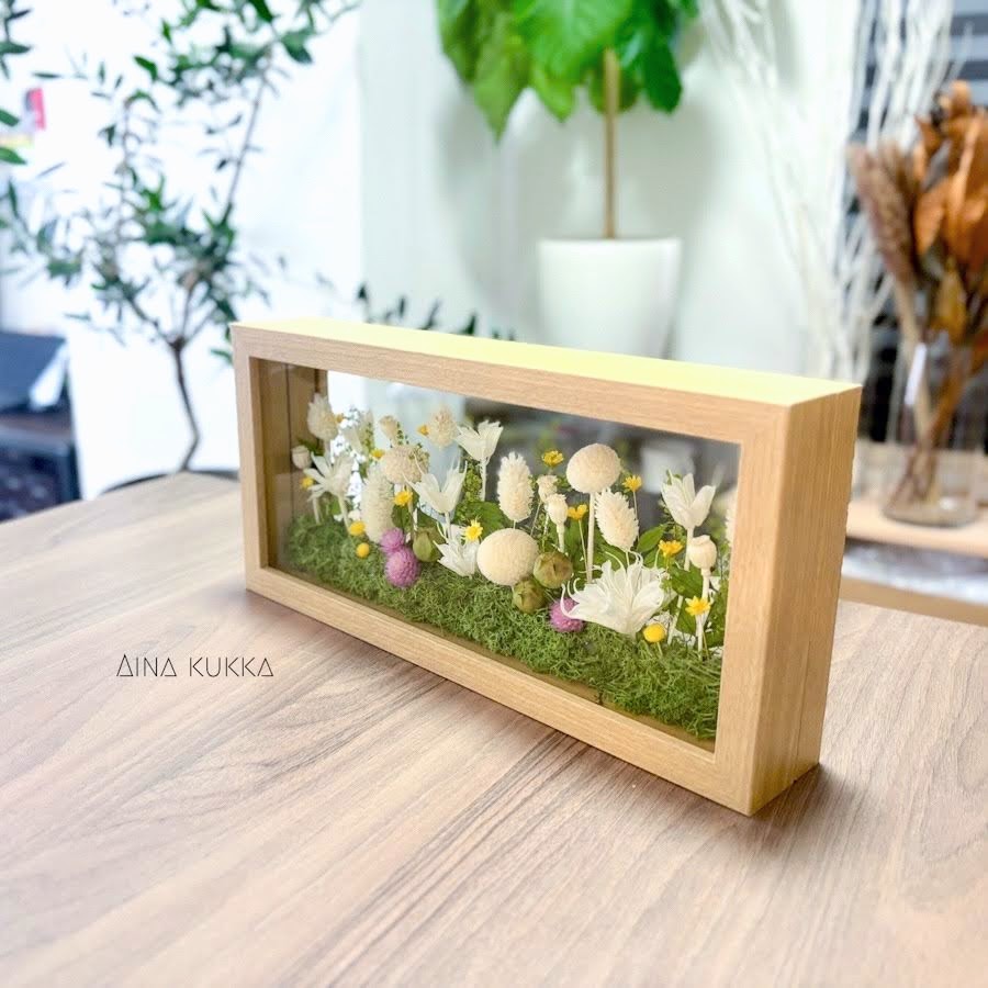 [ガラスフレームアレンジ/L]ナチュラルホワイトガーデン/ドライ・プリザーブドフラワー